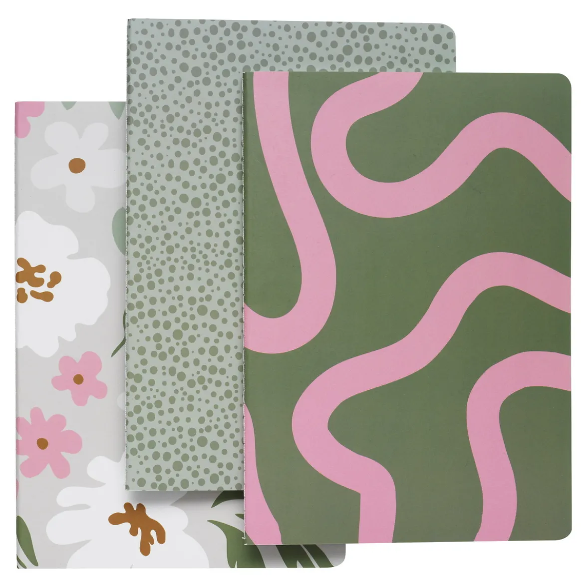 Anteckningsböcker 3-pack, linjerat, rutigt och prickigt, A5 (148×210 mm), 32 ark