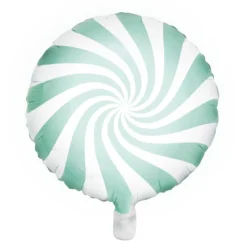 Ballong Ø35 cm – vit ballong med mintgrön virvel / swirl