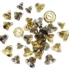 32 bjällror bjällerklockor, guldfärgade & silverfärgade. Ø12, 15, 18 & 21 mm, 4×2 av varje storlek och färg
