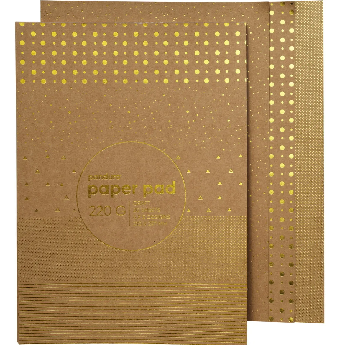 Block med designark A4, kraftpapper med detaljer i guldmetallic, 20 ark, 220 g/m²