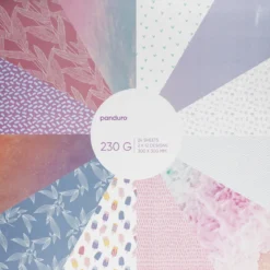 Block med designark 30×30 cm i ljusa färger & mönster, 24 ark, 230 g/m²