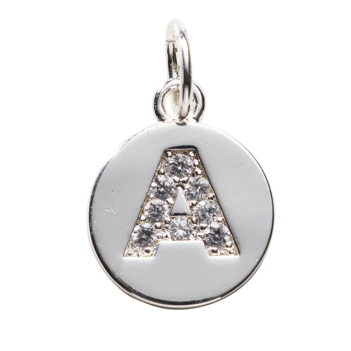 Bokstavshänge cirkel strass A – Ø12 mm, mässing pläterat med 925 sterling silver