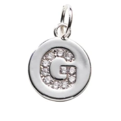 Bokstavshänge cirkel strass G – Ø12 mm, mässing pläterat med 925 sterling silver