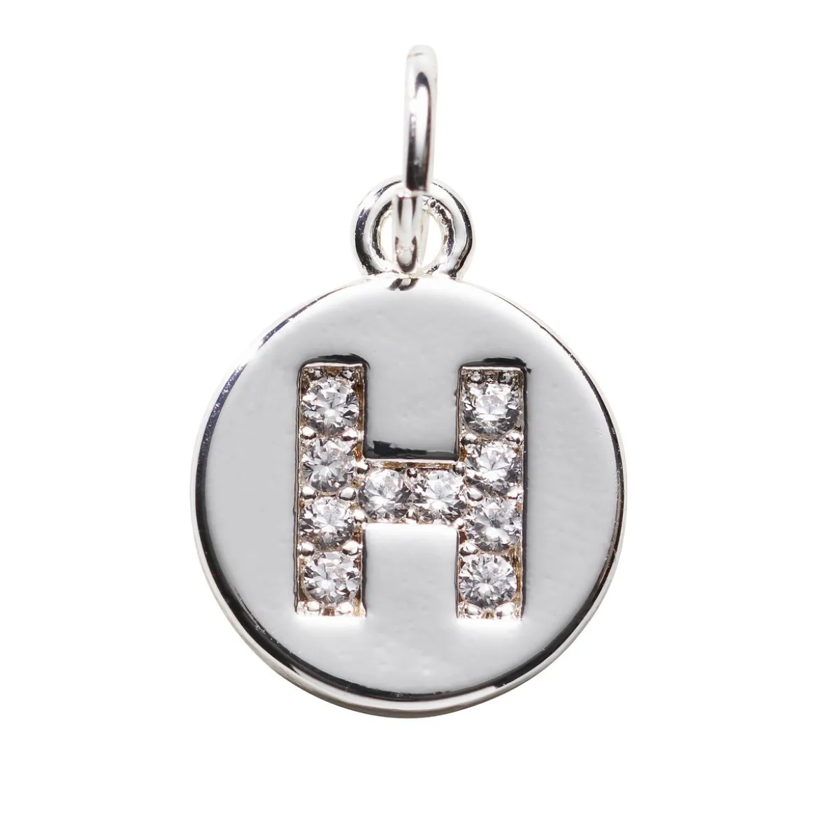 Bokstavshänge cirkel strass H – Ø12 mm, mässing pläterat med 925 sterling silver