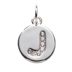 Bokstavshänge cirkel strass J – Ø12 mm, mässing pläterat med 925 sterling silver
