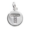 Bokstavshänge cirkel strass T – Ø12 mm, mässing pläterat med 925 sterling silver