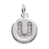 Bokstavshänge cirkel strass U – Ø12 mm, mässing pläterat med 925 sterling silver