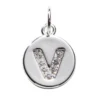 Bokstavshänge cirkel strass V – Ø12 mm, mässing pläterat med 925 sterling silver