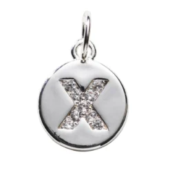 Bokstavshänge cirkel strass X – Ø12 mm, mässing pläterat med 925 sterling silver