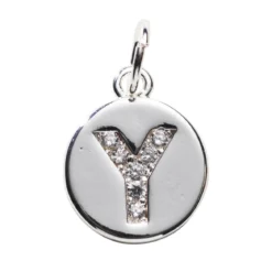 Bokstavshänge cirkel strass Y – Ø12 mm, mässing pläterat med 925 sterling silver