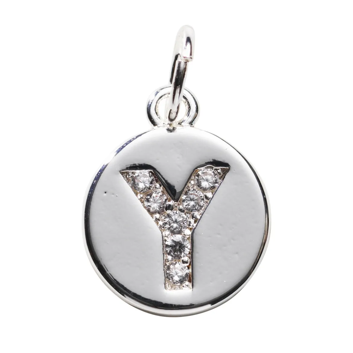 Bokstavshänge cirkel strass Y – Ø12 mm, mässing pläterat med 925 sterling silver