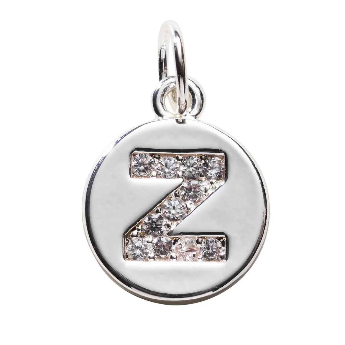 Bokstavshänge cirkel strass Z – Ø12 mm, mässing pläterat med 925 sterling silver