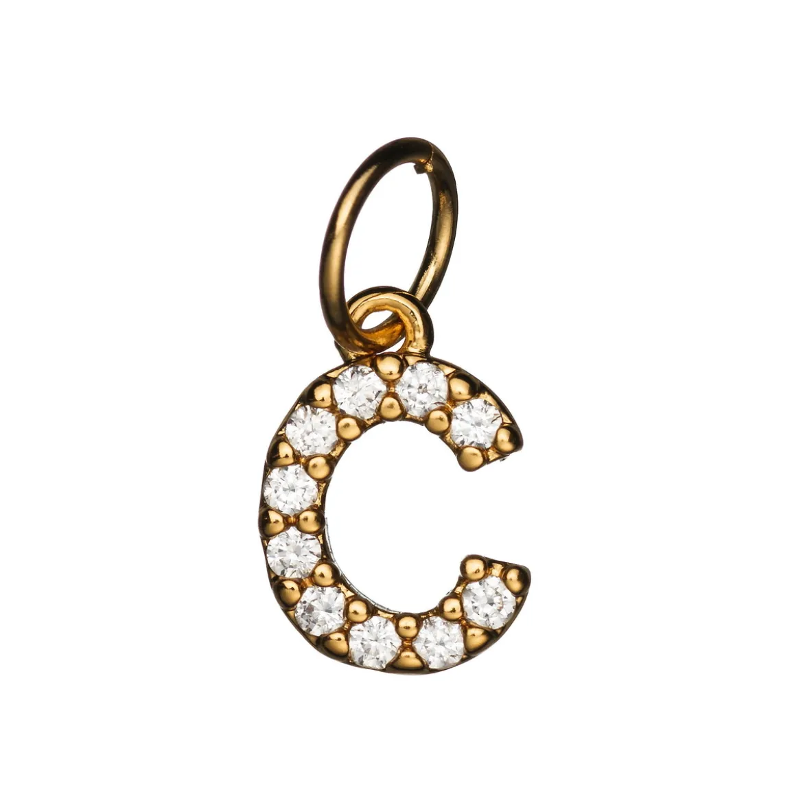 Bokstavshänge med strass C – längd 7 mm, mässing, pläterat med 9 karat guld