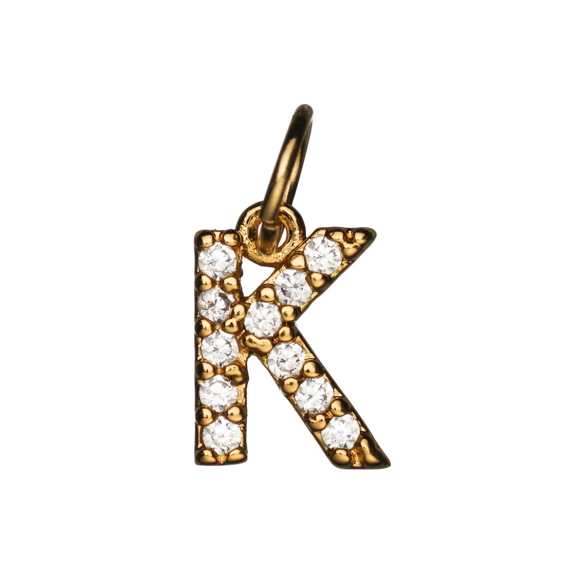 Bokstavshänge med strass K – längd 7 mm, mässing, pläterat med 9 karat guld