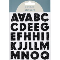 Bokstäver klistermärken A-Z glitter svart – sammanlagt 50 alfabet stickers, 23 mm höga