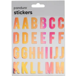 Bokstäver klistermärken A-Z iriserande silverglitter, 52 alfabet-stickers, 25 mm längd