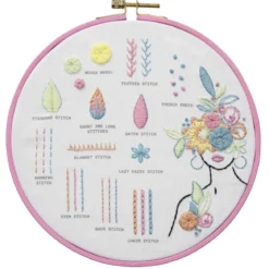 Broderikit Vackra stygn & blommor Ø20 cm – allt för ett lärorikt broderi!