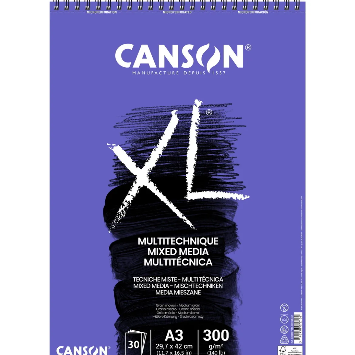 Canson XL Mix-Media block A3 297×420 mm, 30 ark, 300g/m²