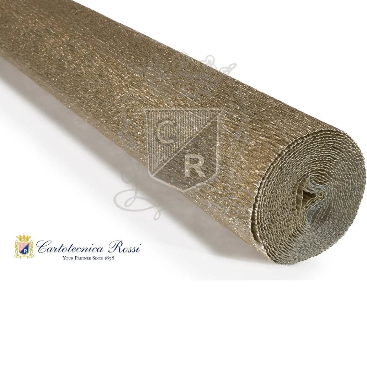 Cartotecnica Rossi kräppapper 806 – guld & platina metallic (vit baksida), 180 g rulle (144 g/m²) à 50×250 cm