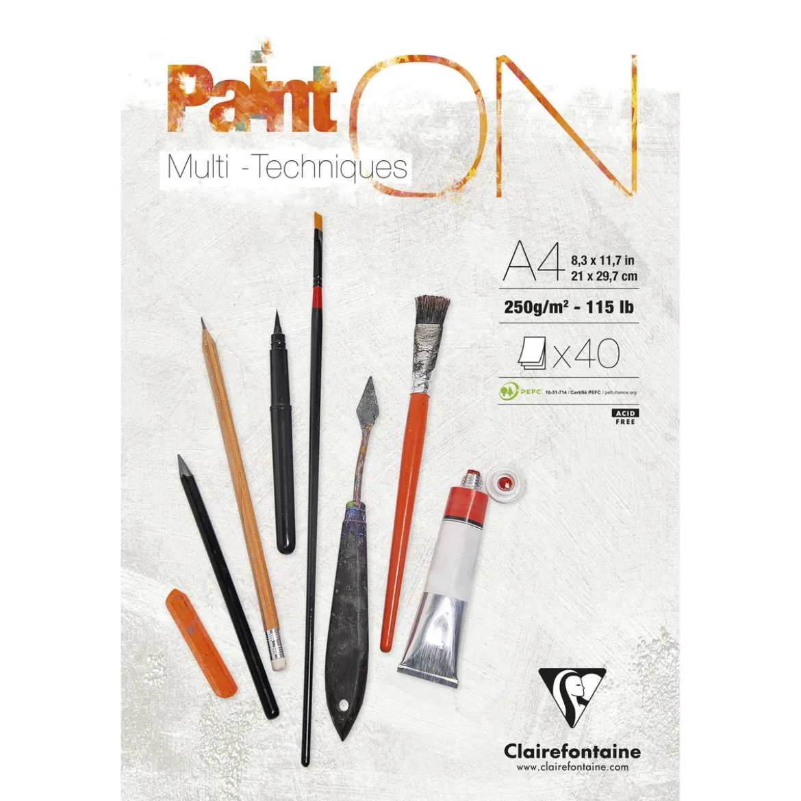 Clairefontaine Paint ON Multi Techniques block A4 (210×297 mm), 30 vita ark, 250 g/m²
