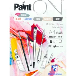 Clairefontaine Paint ON Multi Techniques block A4 (210×297 mm), 24 ark i 6 olika färger, 250 g/m²