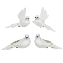 Dekorationsfåglar duvor, 4-pack 11×11×4 cm (varianten med utslagna vingar)