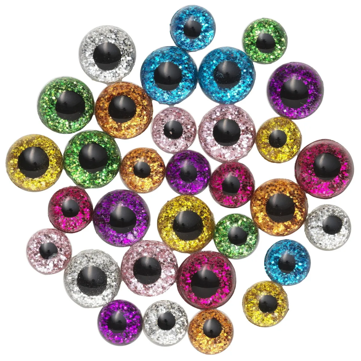 Dekorationsögon glittrande ögon av glas med glitter 32 st. Ø8/10 mm, 5 mm tjocka