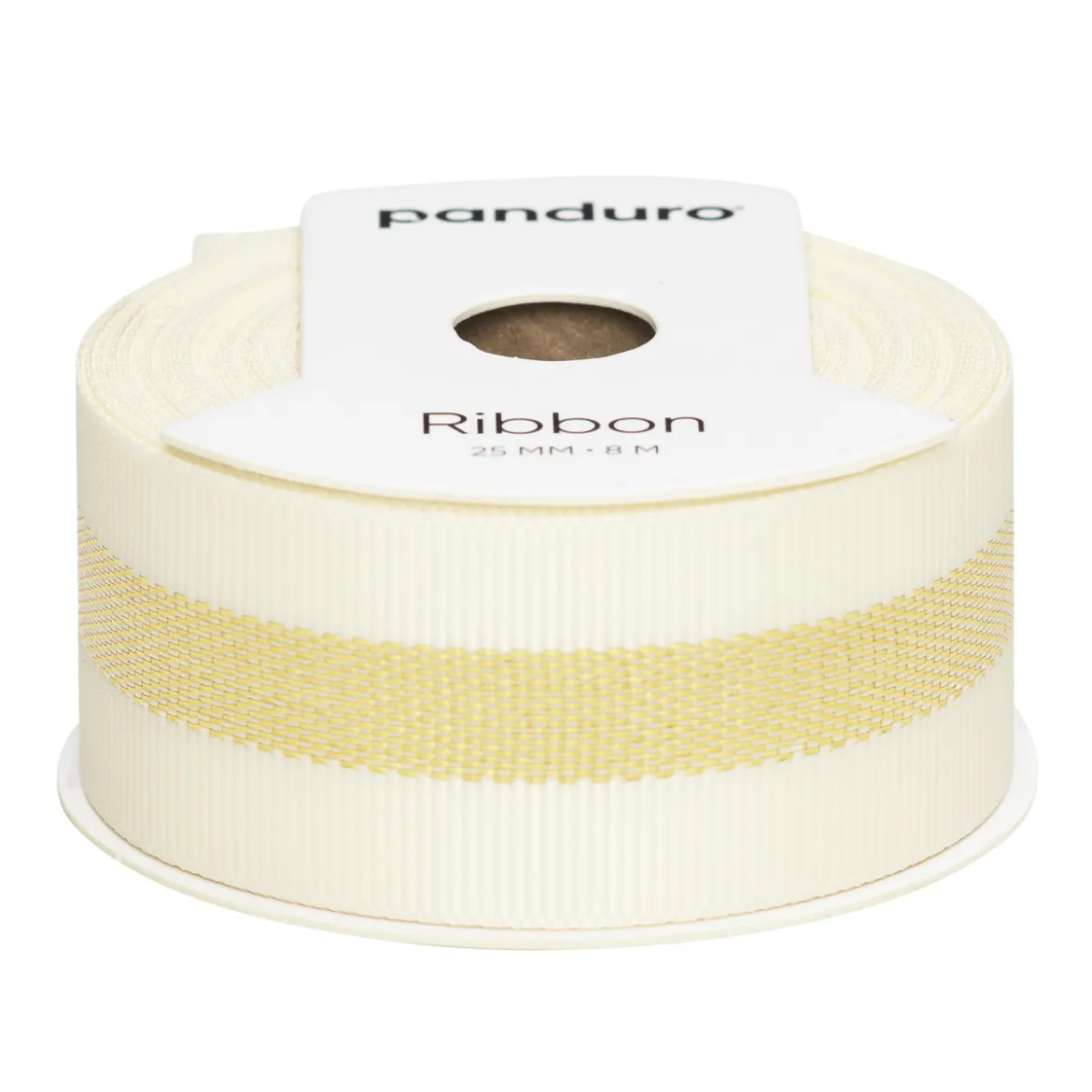 Dekorband offwhite med bred guldsöm, 8 m långt och 25 mm brett