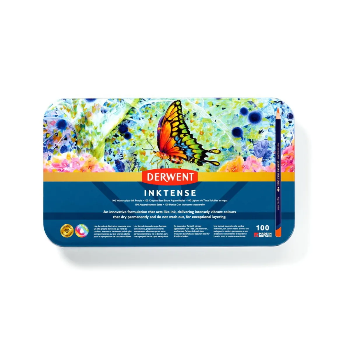Derwent Inktense 100 akvarellpennor i metallask