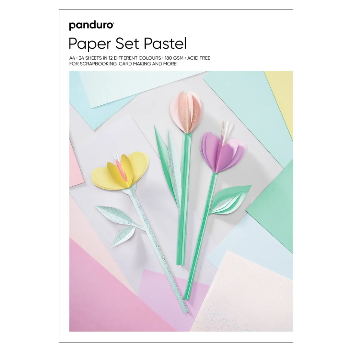 Designblock Pastell A4, 24 ark, varav 4 med metallictryck, 180 g/m²