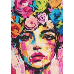 Diamond Painting ansikte med blommor, 40×60 cm väv + pärlor, silikon & pincett