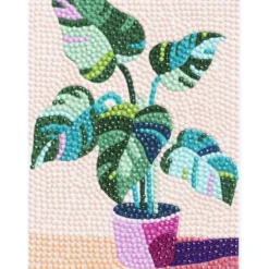 Diamond Painting blomma i kruka, 12×16 cm väv + pärlor, silikon & pincett
