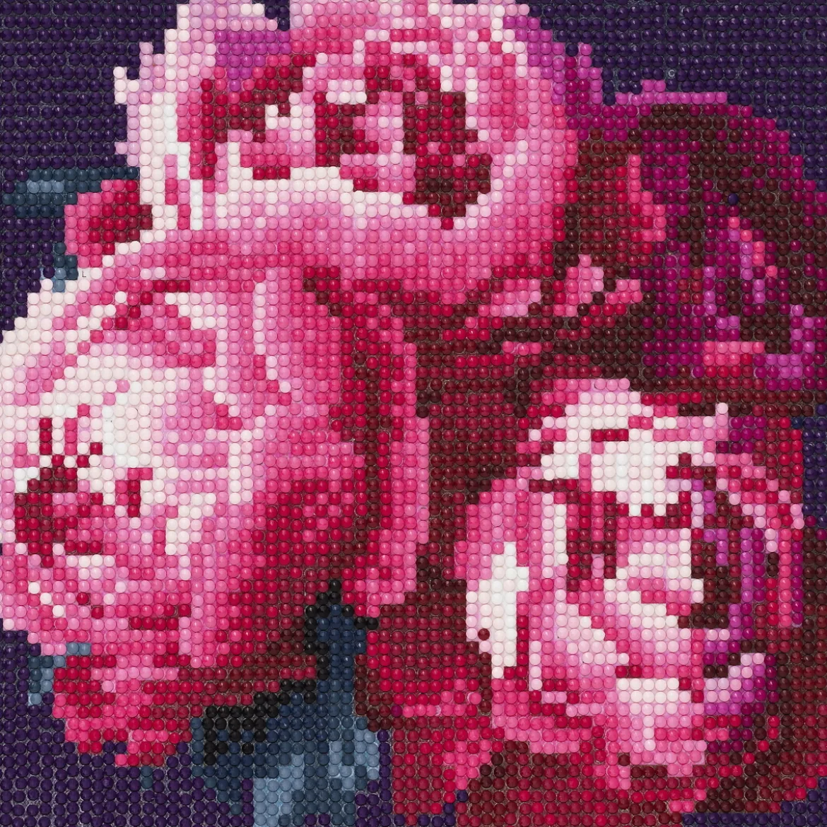 Diamond painting – 20×20 cm stort motiv med en vacker bukett rosa pioner