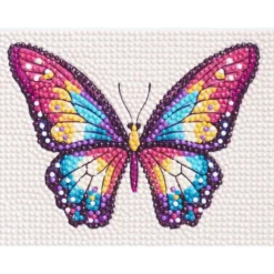 Diamond Painting färgglad fjäril, 16×12 cm väv + pärlor, silikon & pincett