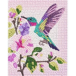 Diamond Painting kolibri, 12×16 cm väv + pärlor, silikon & pincett