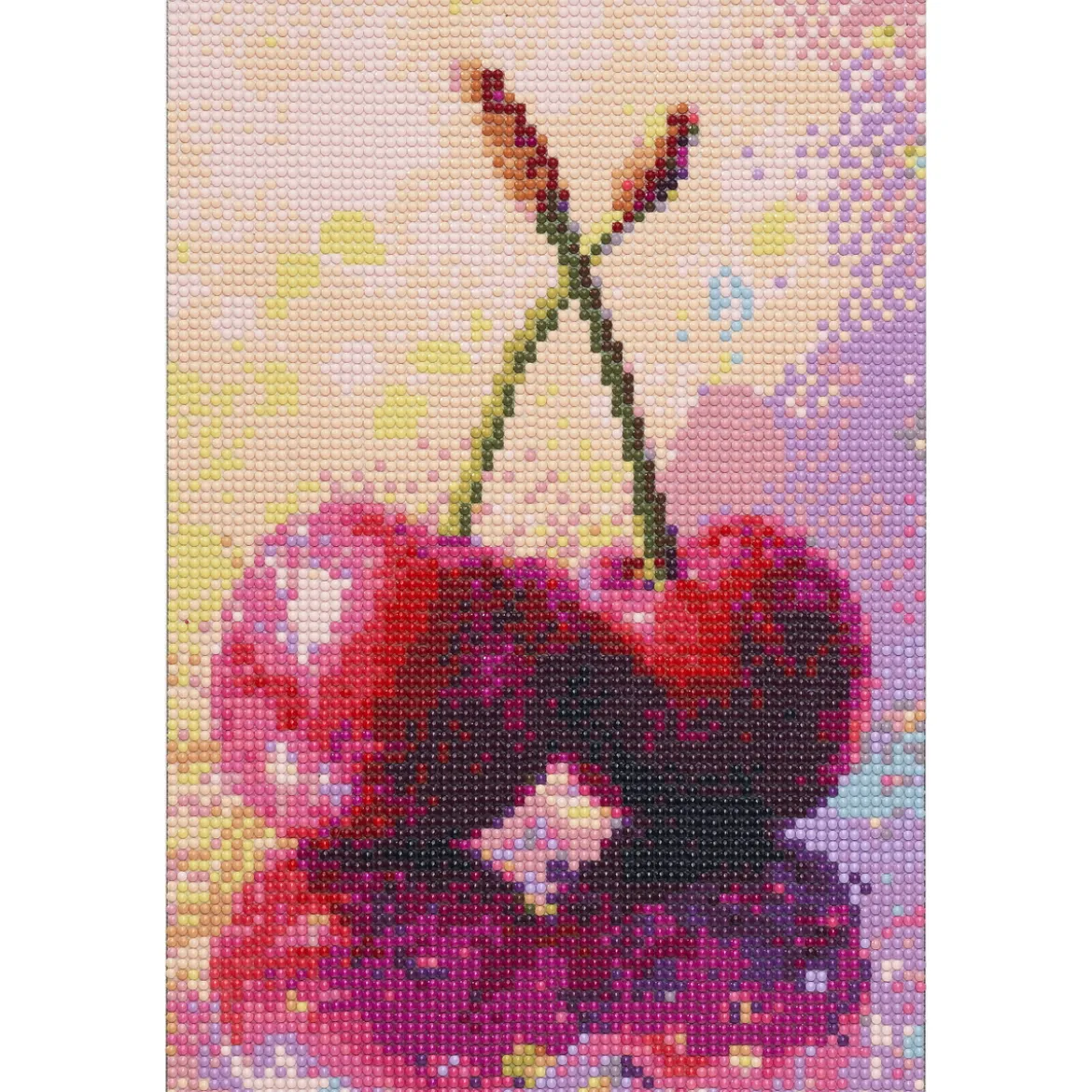 Diamond Painting körsbär, 20×30 cm väv + pärlor, silikon & pincett