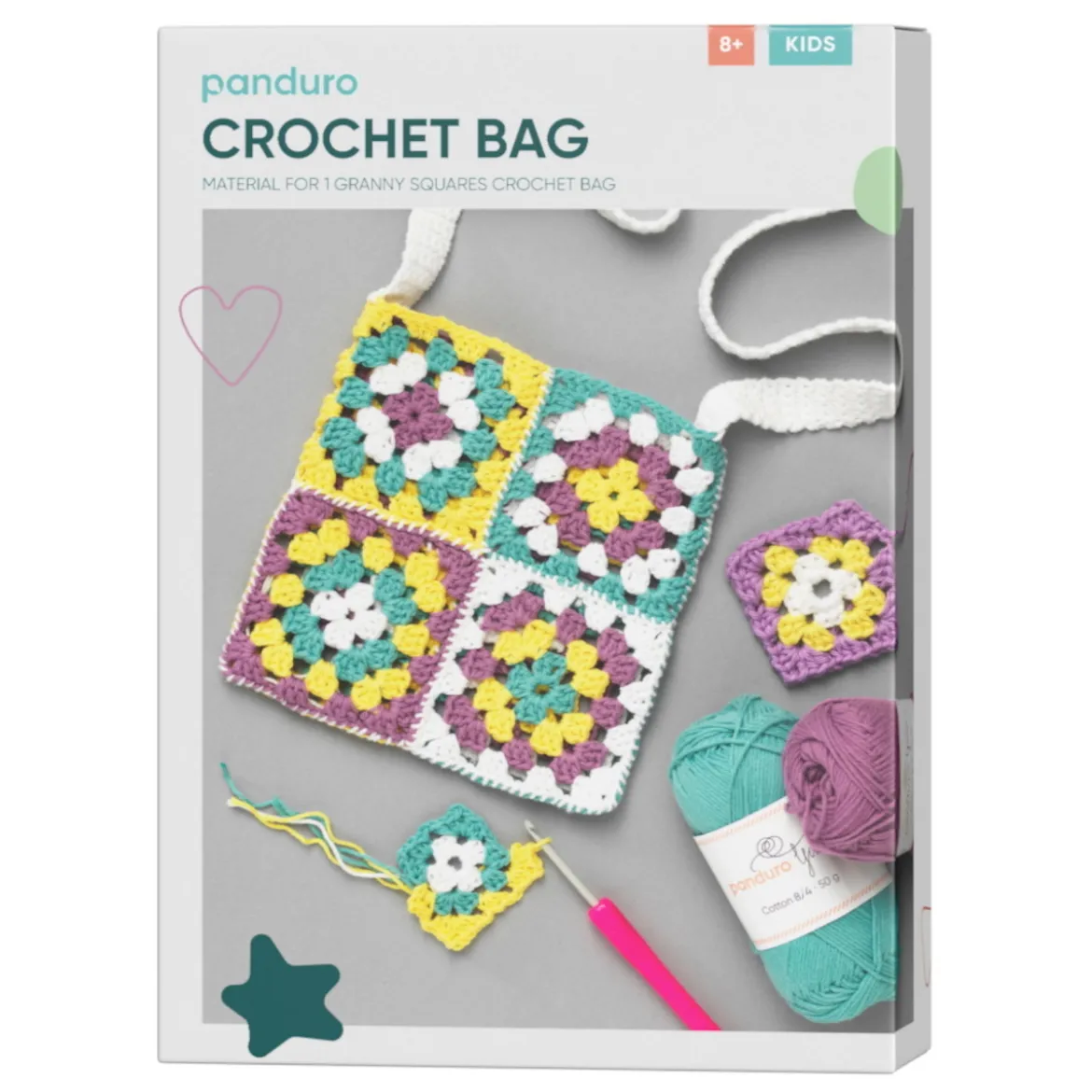 DIY-kit Granny Square Crochet Bag, virka en söt väska med mormors-rutor