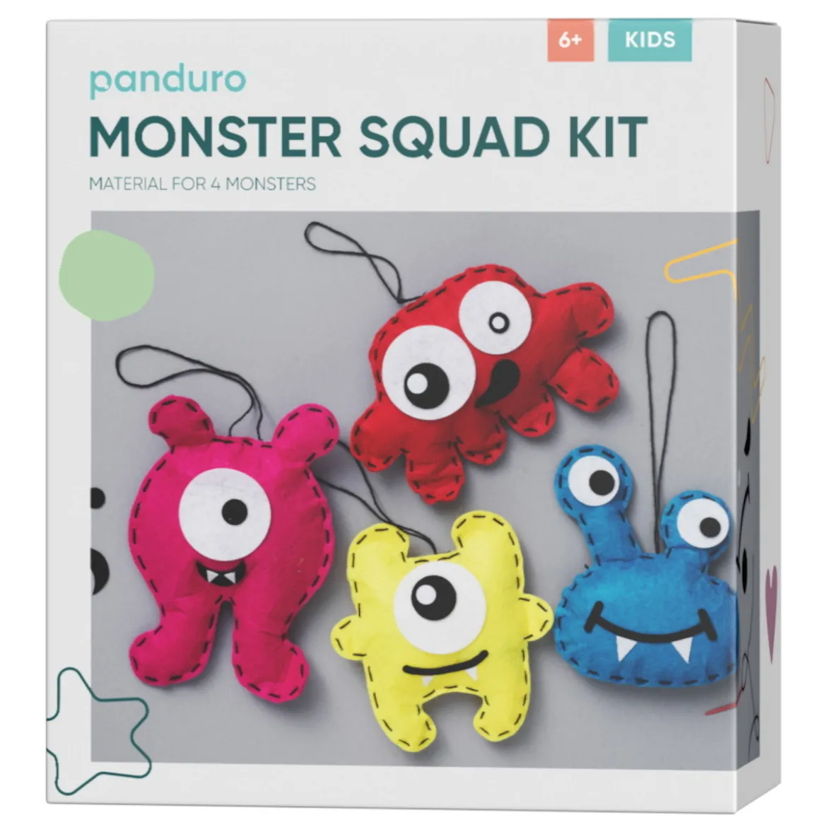 Diy-kit Monstergänget – sy 4 söta och färgglada monster av filt