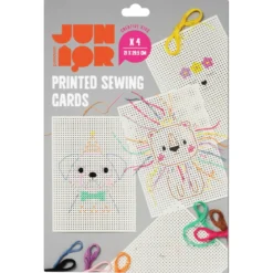 DIY-kit Sykort för barn – 4 roliga motiv, 9×8 m broderitråd och plastnål