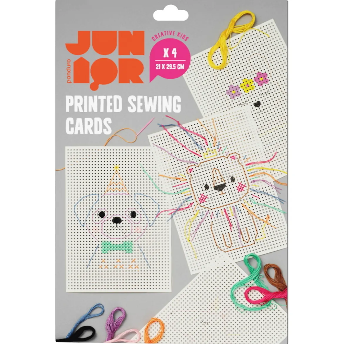 DIY-kit Sykort för barn – 4 roliga motiv, 9×8 m broderitråd och plastnål