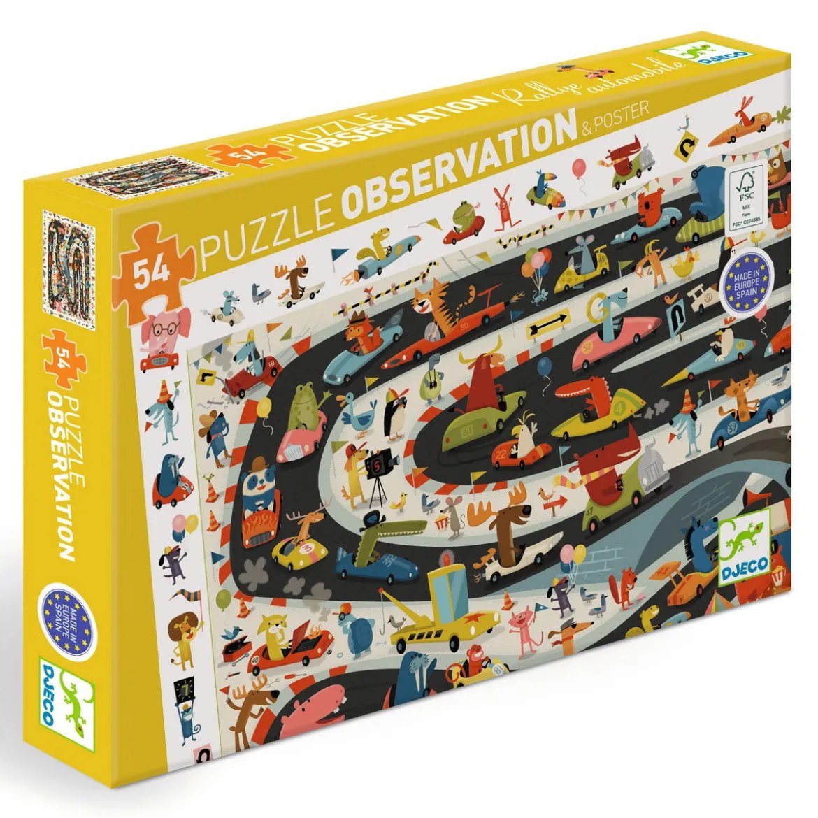 Djeco pussel Car Rally, barnpussel med rallybilar, 54 bitar, 61×38 cm