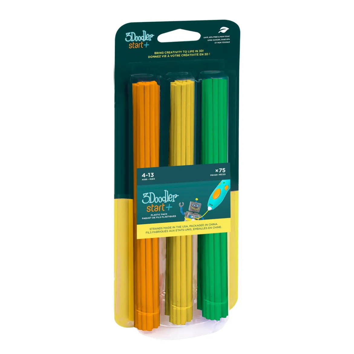 3Doodler refill 75 st. plaststavar – orange / gul / grön