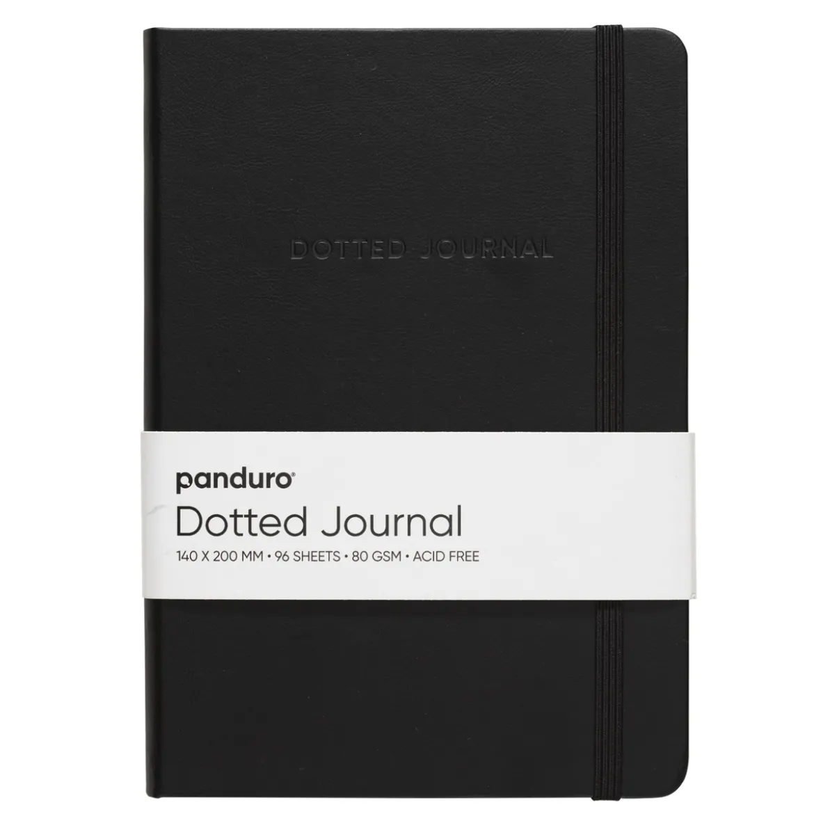 Dotted Journal 140×200 mm, svart omslag av fuskläder, 96 prickiga ark, 80 g/m²