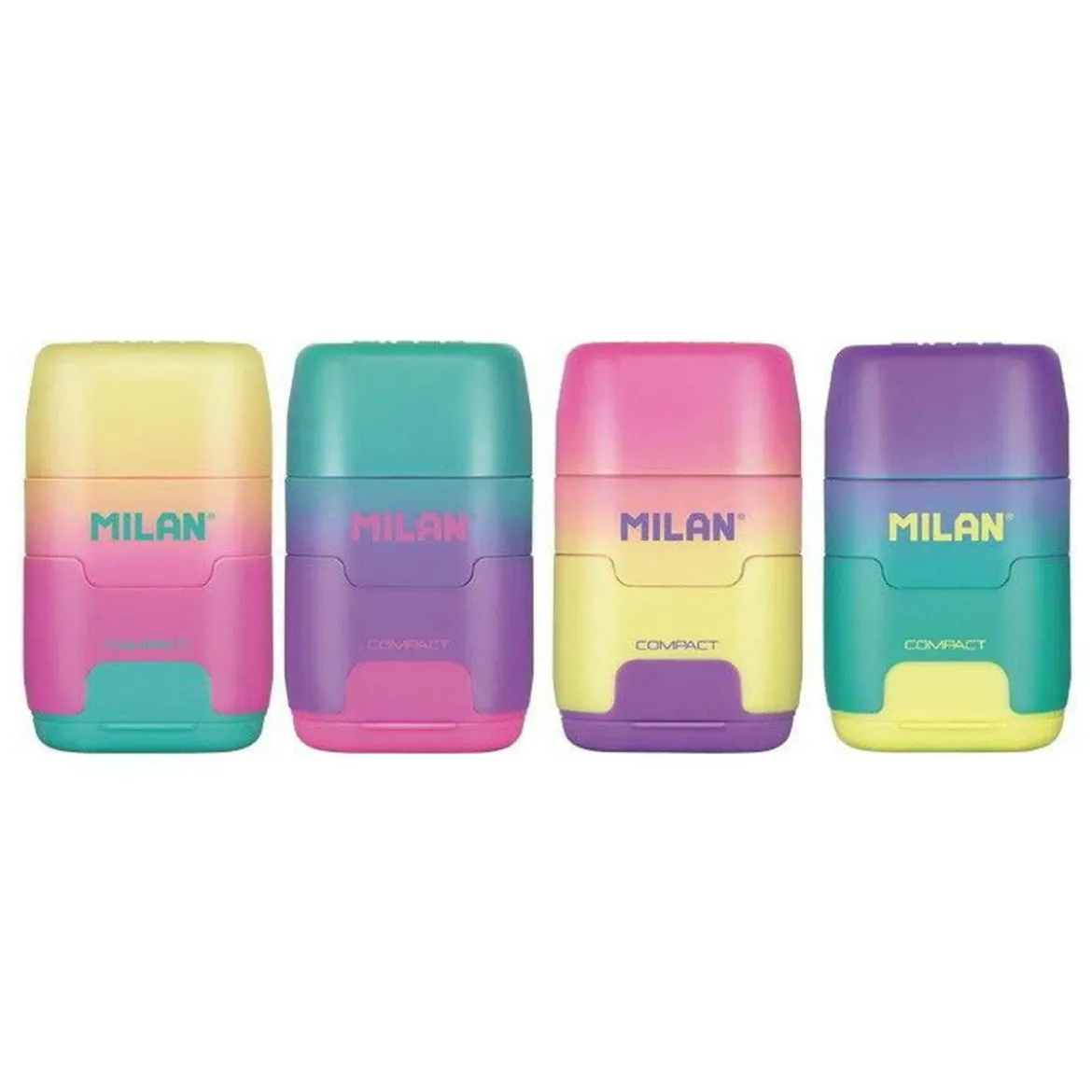 Dubbelpennvässare Milan Compact m. suddgummi – pris per styck, säljs assorterat