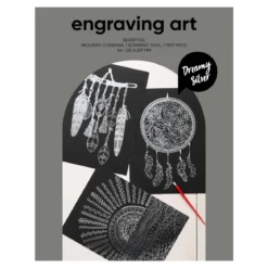 Engraving art Dreamy Silver – scratch art med 3 st. A4-ark, silvriga & drömska motiv