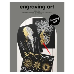 Engraving art Enchanting Gold – scratch art med 3 st. A4-ark, guldiga motiv