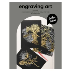 Engraving art Golden Nature – scratch art med 3 st. A4-ark, guldiga naturmotiv