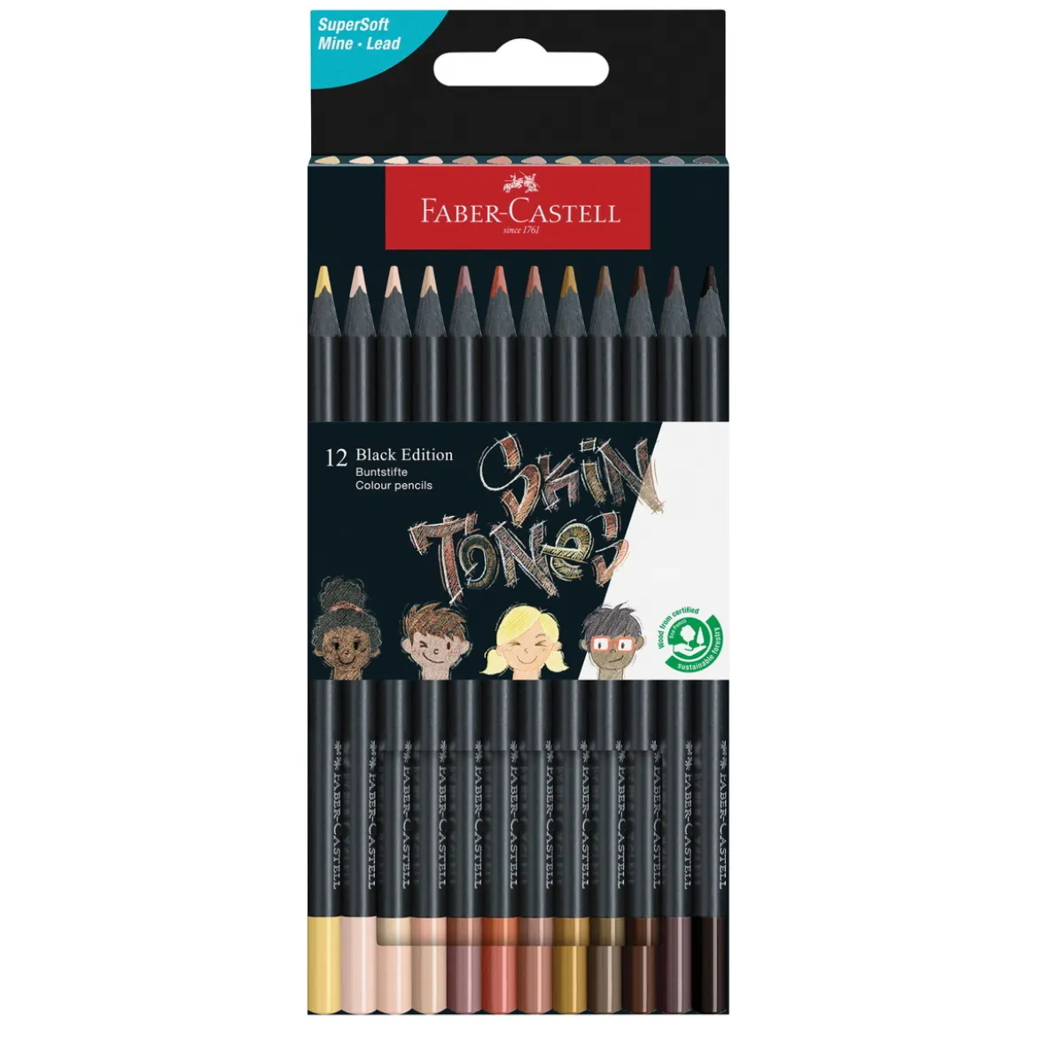 Faber-Castell Black Edition Skin Tone vaxbaserade färgpennor 12-pack
