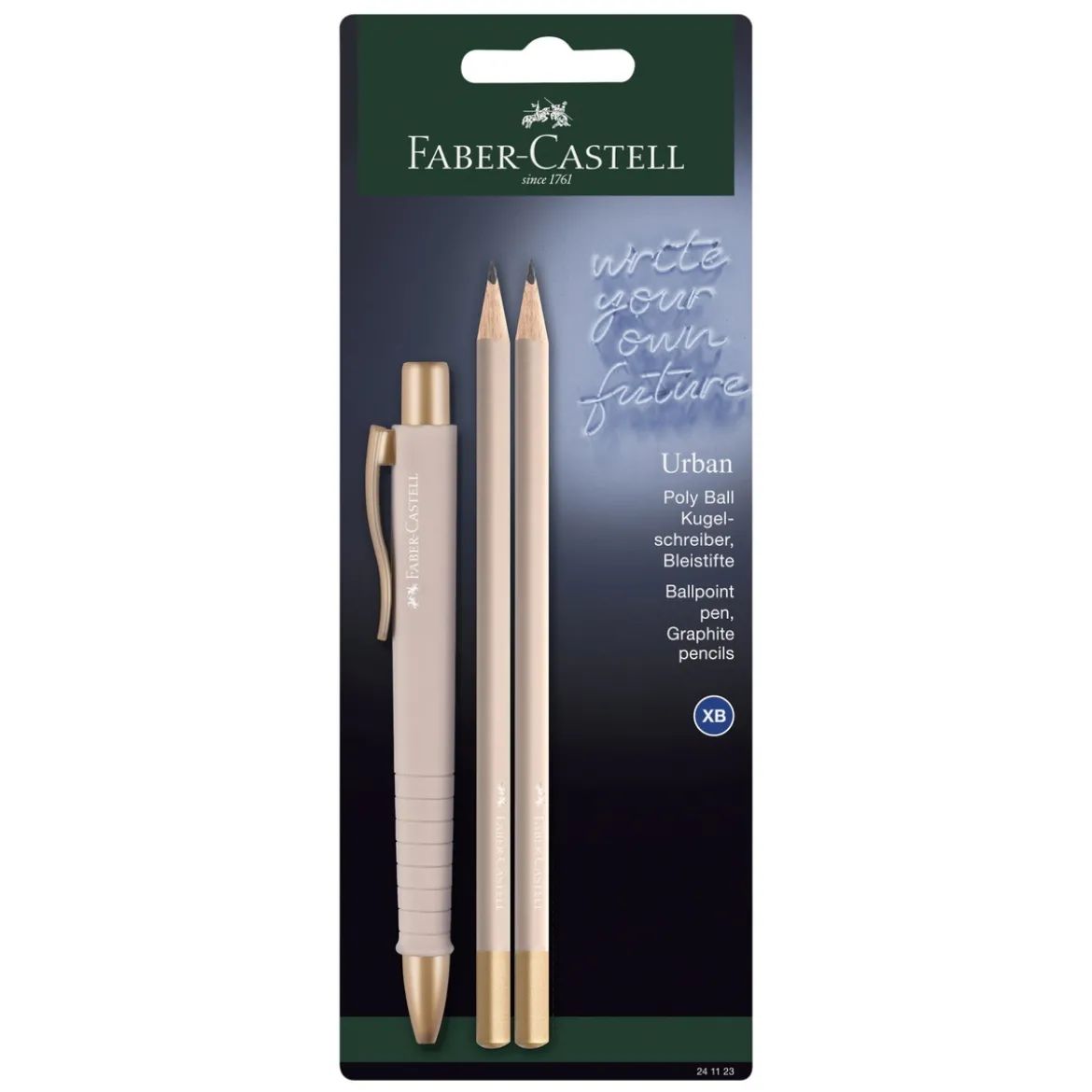 Faber-Castell Poly Ball Urban XB Set, rosé / guldigt tema med kulspetspenna och blyertspennor
