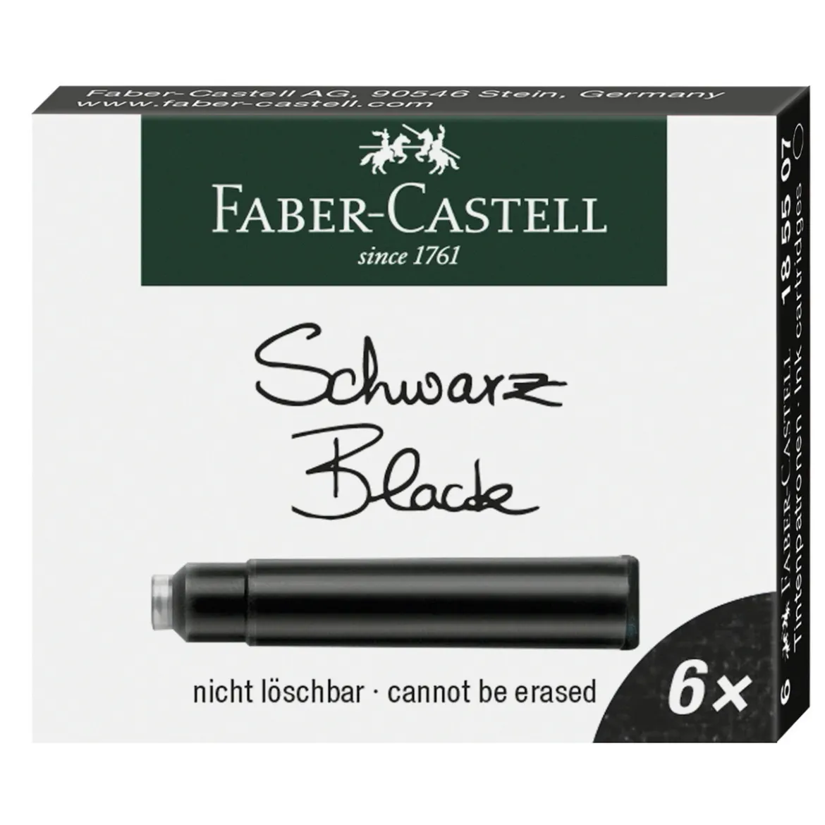 Faber-Castell refill till reservoarpennor, 6-pack, svart bläck